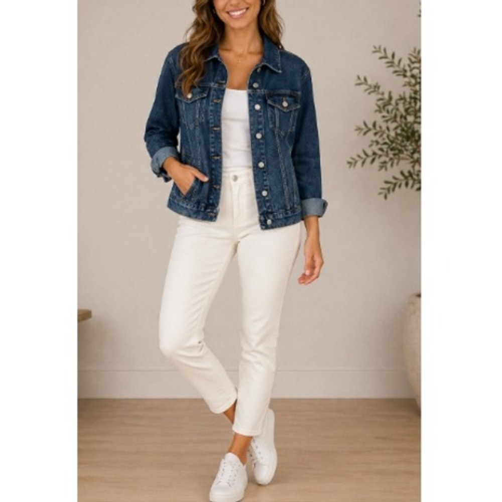 Love in Faith Women's Acid Wash Amazing Grace Sleeve Denim Jacket Size L NWT